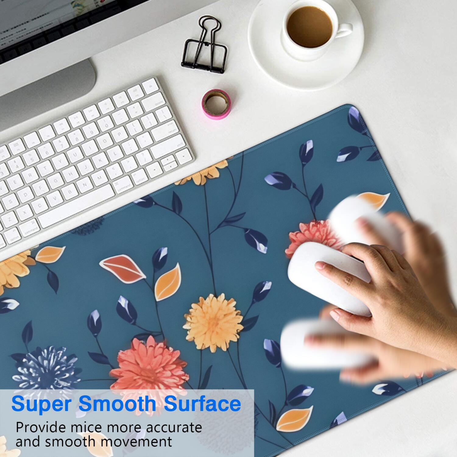 Long Mouse Pads for Desk,Pioneer Flower Floral Print Pattern Desk Mats on Top Of Desks, Desk Mouse Pad Extra Large with 3mm Non-Slip Base and Stitched Edge for Gaming,Office,Work,Home 31.5"x15.7"