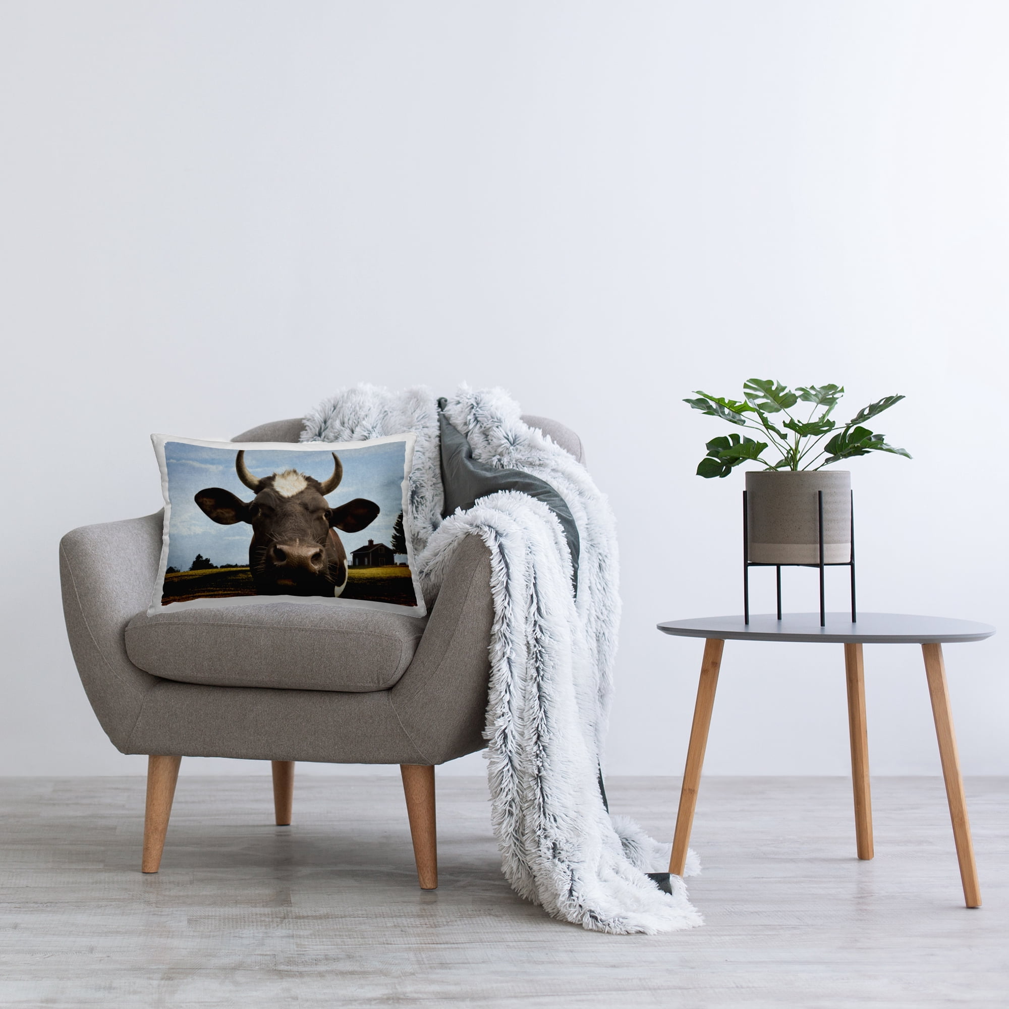Stupell Industries Farm Cow with Curved Horns Decorative Printed Throw Pillow, design by Marcus Prime
