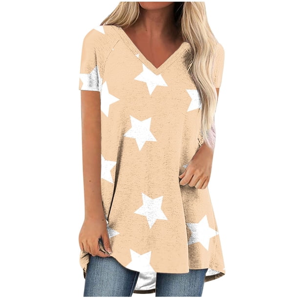 Camiseta Impresa con Cuello en V de Manga de Raglan de la Parte Trasera Larga Delantera Corta de las Mujeres de Navidad, Vacaciones Informales
