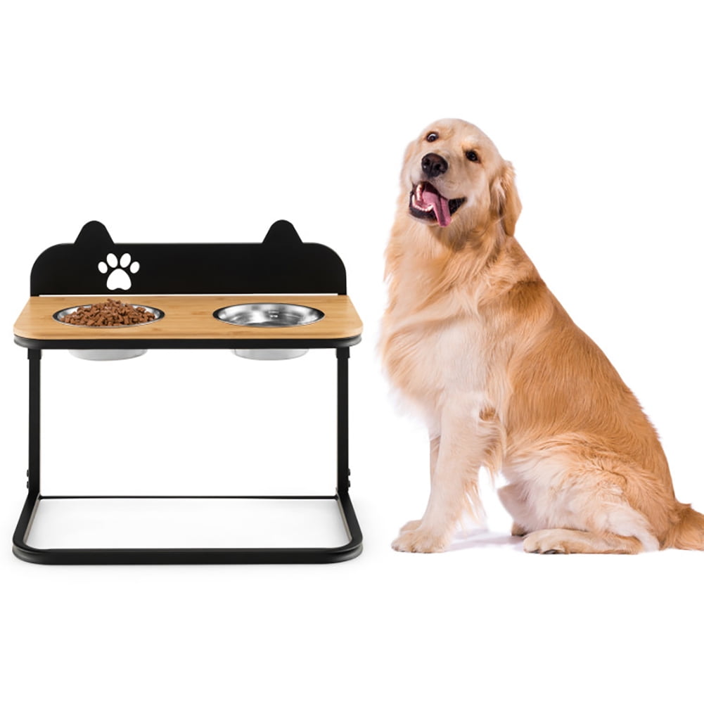 YYAo Elevated Dog Bowls Stand with 2 Stainless Steel Food & Water Bowls for Large Medium Small Dogs, Black