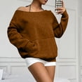 thumbnail image 6 of Women's Basic Solid Color Off Shoulder Sweatshirt Loose Long Sleeve Y2K Asymmetrical Outfit Tops with Pocket Brown XL, 6 of 7