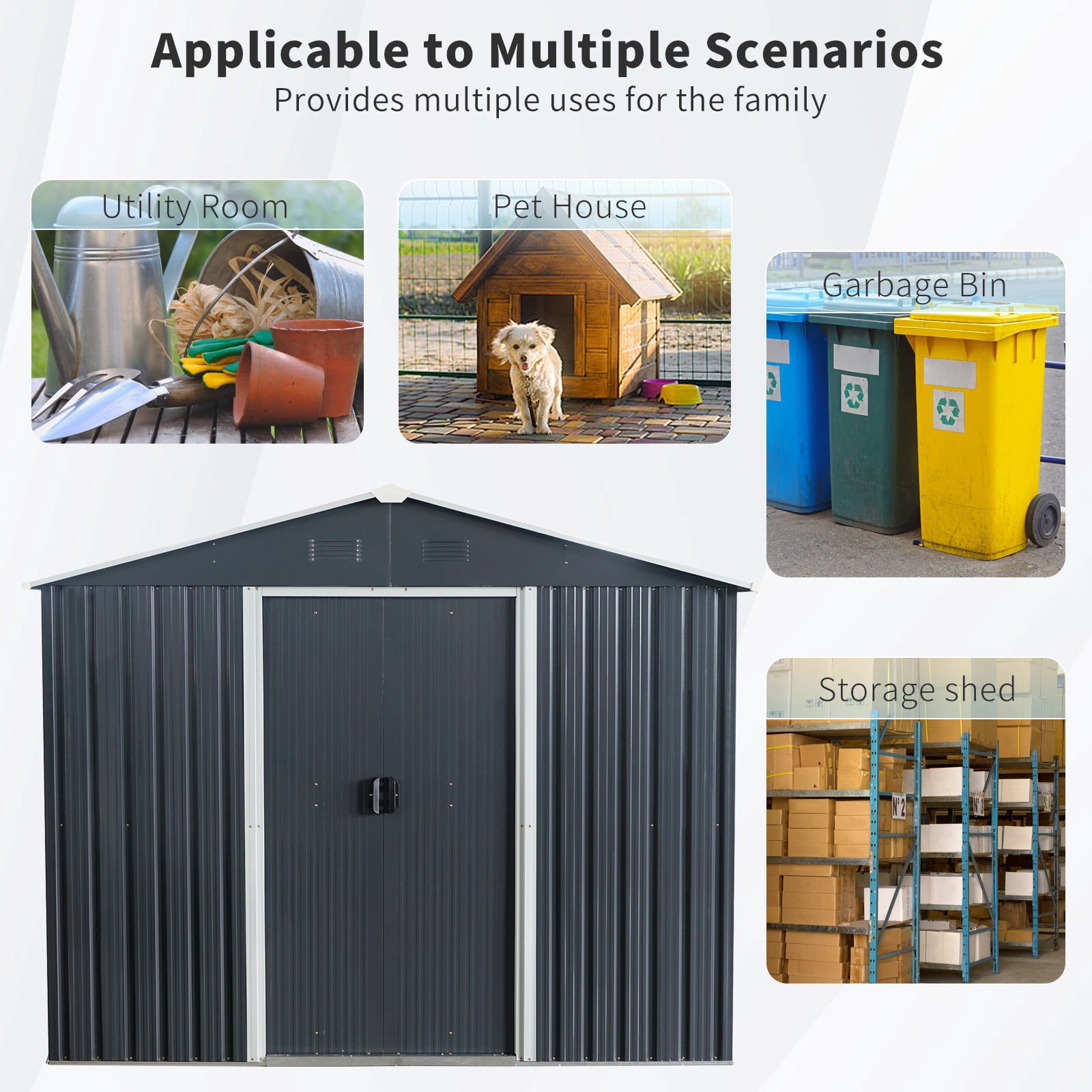 8ft x 6ft Outdoor Metal Storage Shed with Metal foundation,Black