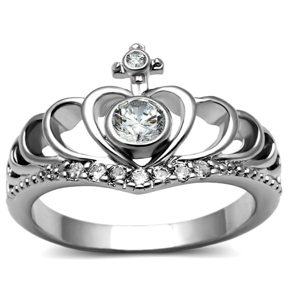 Luxe Jewelry Designs Women's Stainless Steel Crown Shaped Ring with Round Cubic Zirconia, Size 5
