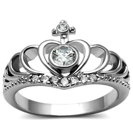 Luxe Jewelry Designs 2-Piece Women s Stainless Steel Heart Shaped Rings with Round CZ Stones Size 8