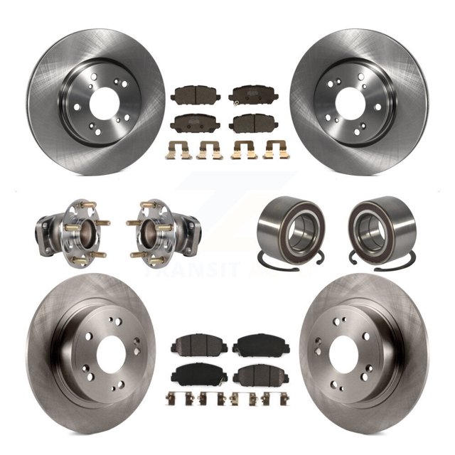 Transit Auto Roulements de Moyeu de Roue avant Arrière Assemblage Rotors de Frein à Disque et Kit de Tampons Semi-Métalliques (10 Pcs) pour Voiture 2016-2022 Honda HR-V FWD - Côté Gauche Droit (Conducteur Passager) KBB-130458