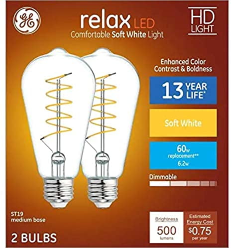 GE Relax 60-Watt EQ ST19 Soft White Dimmable Edison Light Bulb (2-Pack ...