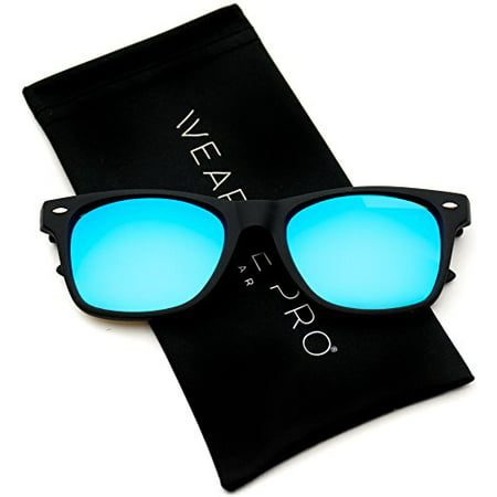 WearMe Pro - Square Horn Rimmed Glossy Retro Frame Mirror Lens Sunglasses