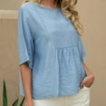 thumbnail image 7 of Womens Summer Cotton Linen Tunic Tops Crewneck Half Sleeve Shirt Loose Fit T Shirts Solid Oversized Basic Tee Blouse Lounge Flowy Tunic Blouses Fltter Hem Holiday Beach Party Tee Outfits, 7 of 7