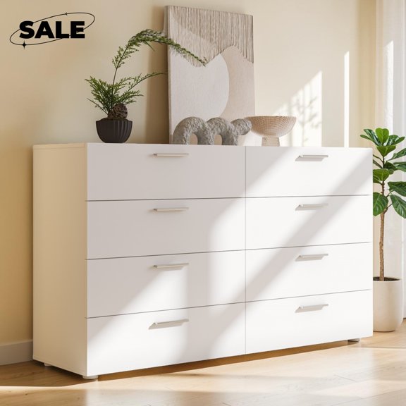 GZXS Dresser for Bedroom with 8 Drawers, Chest of Drawers for Hallway, Living Room, White