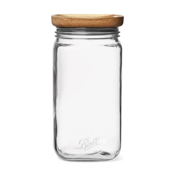 Ball Stack & Store 9.9-Cup Glass Jar with Natural Acacia Wood Lid | Airtight Silicone Seal | Wide-Mouth Pantry Storage Container