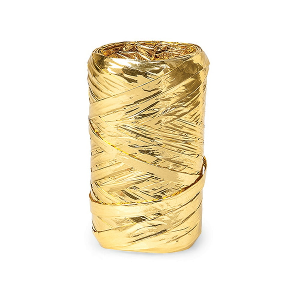 Pack Of 1, Solid Metallic Gold Synthetic Raffia Ribbon 1/4" Wide 50