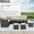 thumbnail image 2 of Heynemo 7 Pcs Outdoor Wicker Dining Set Patio Set with Table and Ottoman, Steel Frame, Gray, 2 of 8