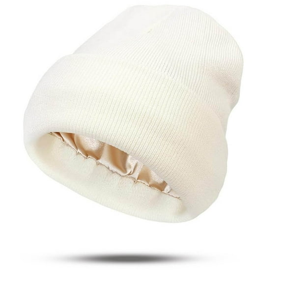 Kumdkd Satin-Lined Knit Beanie - Women's Winter Hat with Hair Protection, Stretchy Acrylic Skull Cap for Natural Hair, Unisex Warm Slouchy Beanie