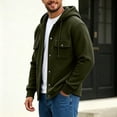 thumbnail image 6 of Generic Men's Hooded Snap Button Sweatshirt Jacket, Long Sleeve Casual Shacket With Flap Chest Pockets, Ribbed Cuffs Hem Drawstring Hood Fleece Outerwear Army Green,L, 6 of 7