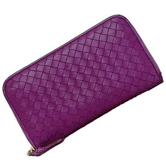 Pre-Owned Bottega Veneta round long wallet ec-23504 purple intrecciato 114076 V0013... (Good)