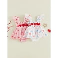 thumbnail image 3 of BemeyourBBs Newborn Baby Girl 4th of July Romper Dress Outfit Patriotic Independent Day Summer Smocked Dress Cute I Love USA Letters Embroidery Flying Sleeve Star Print Tulle Tutu Dress Playsuit, 3 of 9