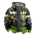 thumbnail image 1 of Roblox-Sudadera con capucha de manga larga para estudiante, suéter grueso con cremallera acolchada y estampado de dibujos animados, cuello suelto, algodón, regalos de navidad, 1 of 5