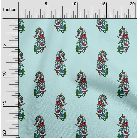 oneOone Organic Cotton Poplin Twill Fabric Leaves & Floral Block Fabric Prints By Yard 42 Inch Wide