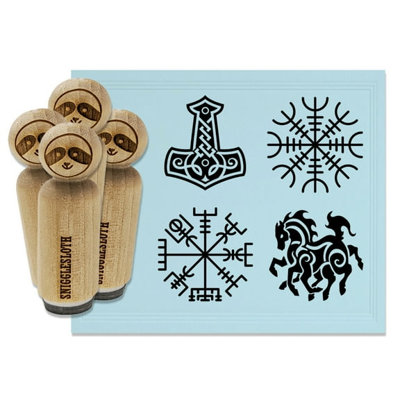 Norse Viking Symbols Protection Awe Mjolnir Hammer Horse Rubber Stamp Set for Scrapbooking Crafting Stamping - Mini 1/2 Inch