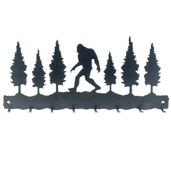 Wall Mounted Key Holder with 8 Hooks – Bigfoot Forest Design, Matte Black Metal Organizer