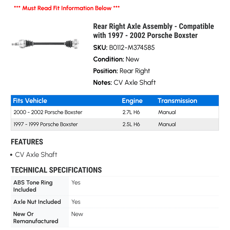 Porsche Boxster 987 drive shaft rear and front for sale online at Porsche Boxster 987 drive shaft rear and front for sale online at