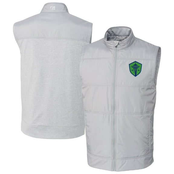 Men's-Cutter & Buck  Gray Seattle Sounders FC Stealth Hybrid Quilted Windbreaker Full-Zip Vest