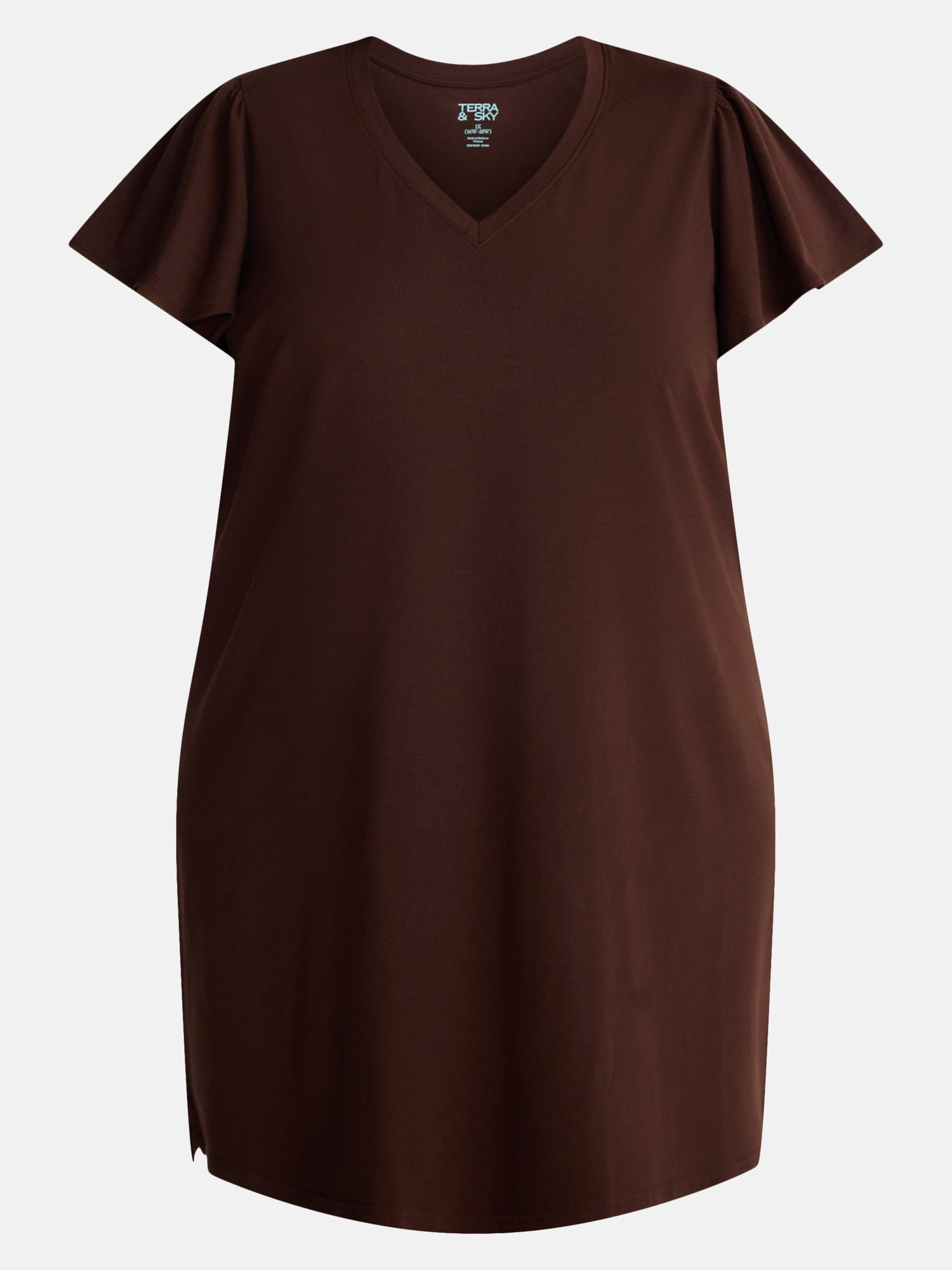 Terra & Sky Women’s Plus V Neck Mini Dress with Short Flutter Sleeves, Sizes 0X-5X