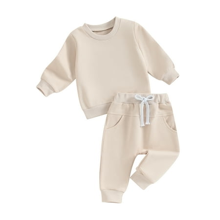 

Bslissey 6M 12M 18M 24M 3T Toddler Baby Boys Girls Pants Sets Solid Color Long Sleeve Sweatshirt Casual Jogger Pants Tracksuit 2Pcs Outfits Infant Daily Clothes