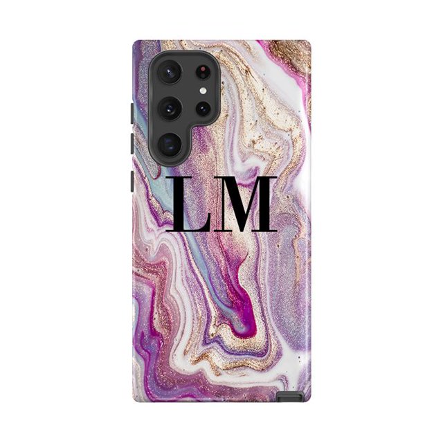 Personalised Violet Marble Initials Samsung Galaxy S22 Ultra Case,iPhone 14 Pro Max