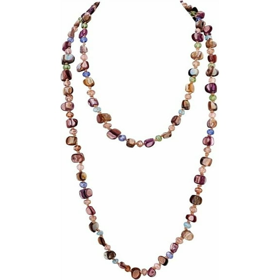 Colorful Irregular Beaded Long Necklace, Coated Reflective Glass Beads, Bohemian Vintage Chunky Costume Jewelry for Women