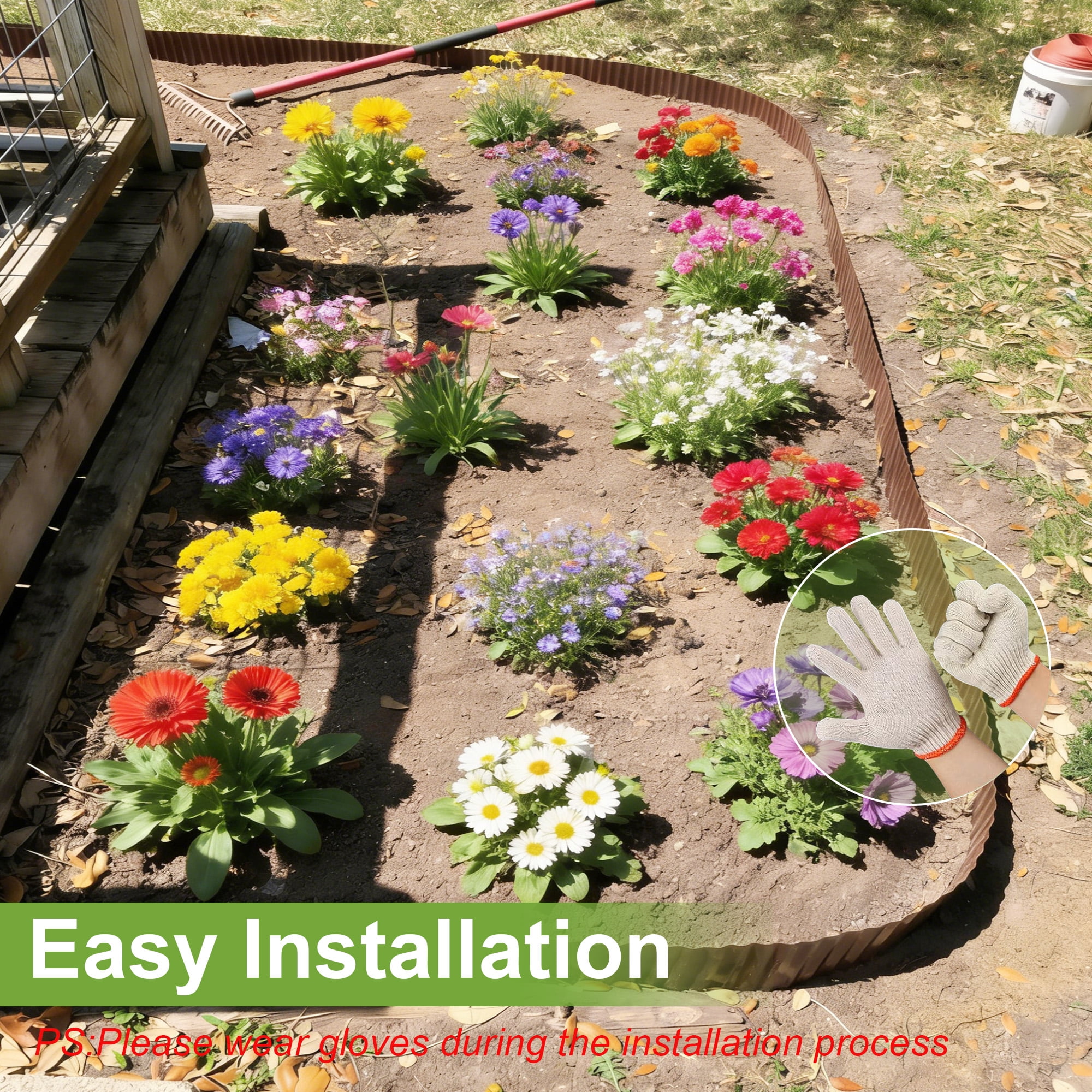Vinci Metal Landscape Edging Border, 12 Inch x 20 FT Corrugated Steel Garden Edging with Rolled Safety Edges, Flexible Lawn & Flower Bed Edging for Yard, Multiple Sizes & Colors (Brown)
