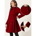 thumbnail image 2 of Abrigo de Terciopelo para Mujer con Doble Botonadura y Cuello Alto Gabardinas de Invierno Rojo oscuro M, 2 of 5