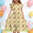 thumbnail image 1 of EGNMCR Robe à Manches Courtes Col Rond Robe d'Été pour Enfants à Manches Plissées Double Couche Imprimée pour Enfants de 5 à 14 Ans, 1 of 7