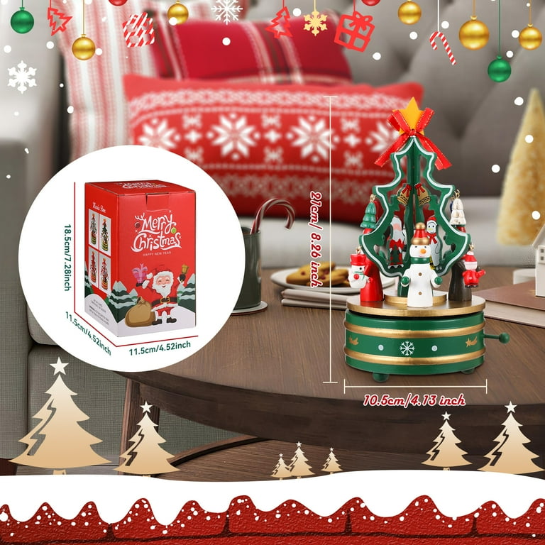 Welltop Wooden Rotating Christmas Tree Music Box, DIY Xmas Music