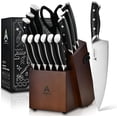 thumbnail image 1 of Knife Set with Block - 15 Pieces Kitchen Knife Set with Sharpener - Knife Block Set High Carbon Stainless Steel Ultra Sharp Blades - Triple Rivet Ergonomic Handle - Dishwasher Safe Chef Knife Set, 1 of 6