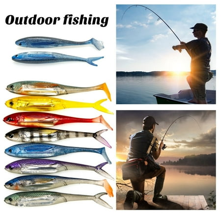 Yanerim 2Pcs 31g/12.5cm Soft Lures Artificial Bait Bright Color Soft Flexible Bite-Resistant Realistic Looking T Tail Fishing Lure Swimbaits