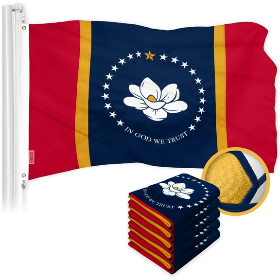 G128 5 Pack: Mississippi 2020 MS State Flag | 3x5 Ft | ToughWeave Series Embroidered 300D Polyester | Embroidered Design, Indoor/Outdoor, Brass Grommets