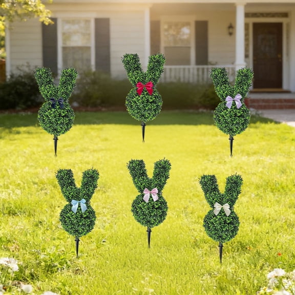 Easter Decorative Artificial Bunny Topiary Stake, Greenery Rabbit With Bow For Outdoor Garden Yard Lawn Pathway Accent, 1 Pieceï¼The gift for Easter