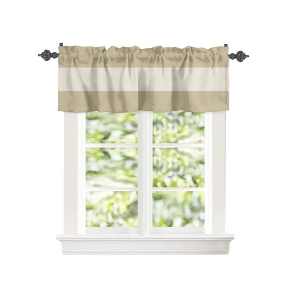 Farmhouse Khaki and Vintage Brown Color Block Striped Curtain Valances for Kitchen Windows,Rod Pocket Short Valance Burlap Texture Window Treatment for Living Room Bathroom Bedroom,54" x 18"-1 Panel