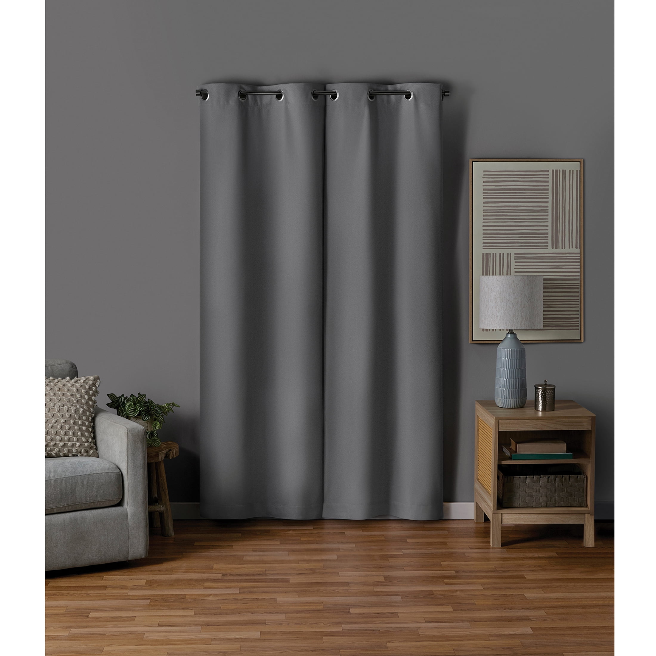 Mainstays Gray Solid Blackout Grommet Single Curtain Panel, 30" W x 84" L