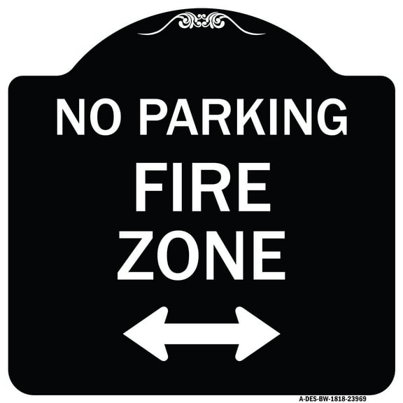SignMission Designer Series Sign - Fire Zone with Bidirectional Arrow | Black & White 18" X 18" Heavy-Gauge Aluminum Architectural Sign | Protect Your Business & Municipality | Made in