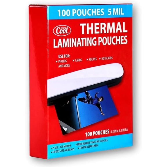 Simply Cool 5 Mil Thermal Laminating Sheets Pouches 100ct 4.3 x 6.3 Inch | Thermal Laminating Pouches for Card Size, for Office, Classroom, and School Supplies, Fits all Laminator Machine