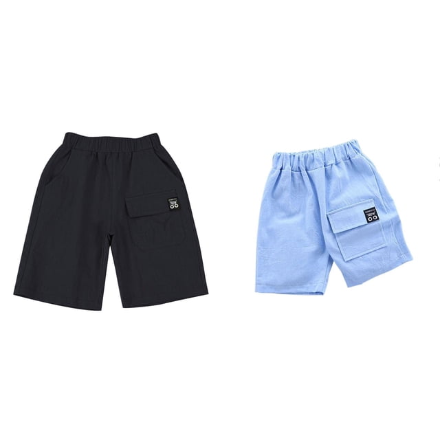 2 Pack(Black 1PCS & Blue 1PCS) Multipack 18 Months Boy Shorts Print Youth Shorts Pocket Spring Summer Shorts Shorts Size 6 Ruffle Clothes