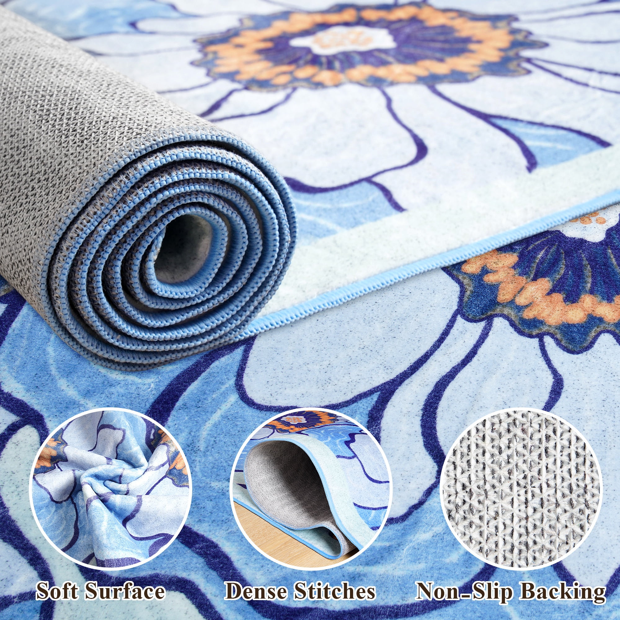 Arogan Flower Area Rug 6x9 for Bedroom, Living Room, Blue