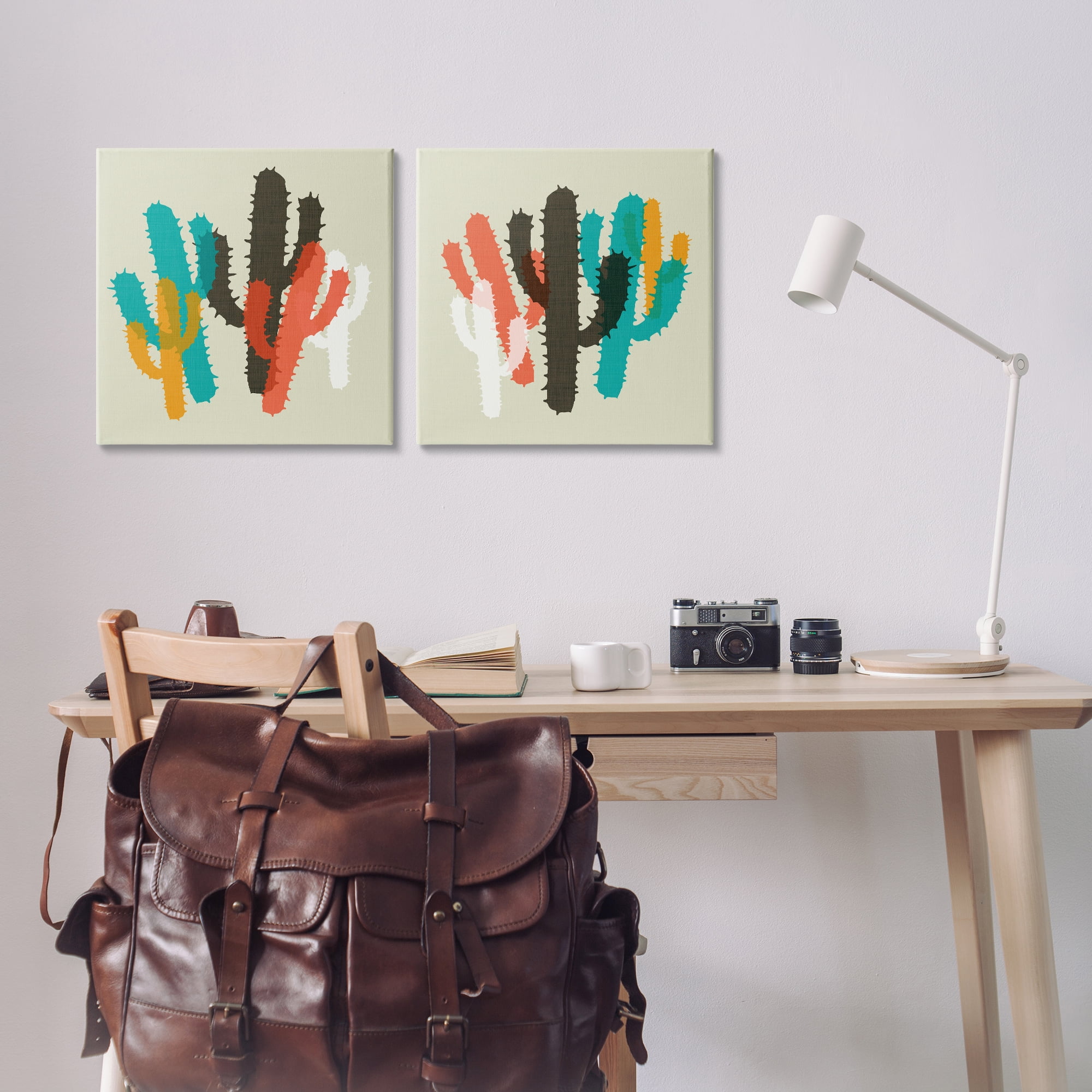 Stupell Industries Vibrant Overlapping Cactus Abstract Painting Wrapped Canvas Art Print Wall Art, 17 x 17, Set of 2