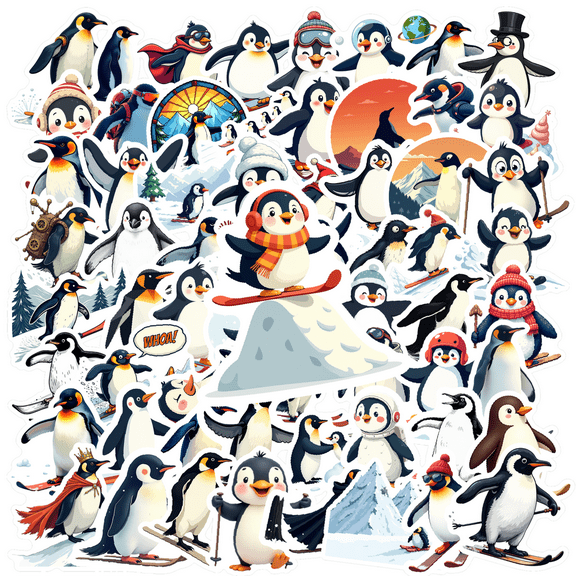 Cartoon Penguin Stickers, Waterproof Winter Sticker for Water Bottle Laptop Phone Cases Planner Skateboard Luggage Helmet Party Favor Decor, Ideal for Adults Teens Teacher Rewards