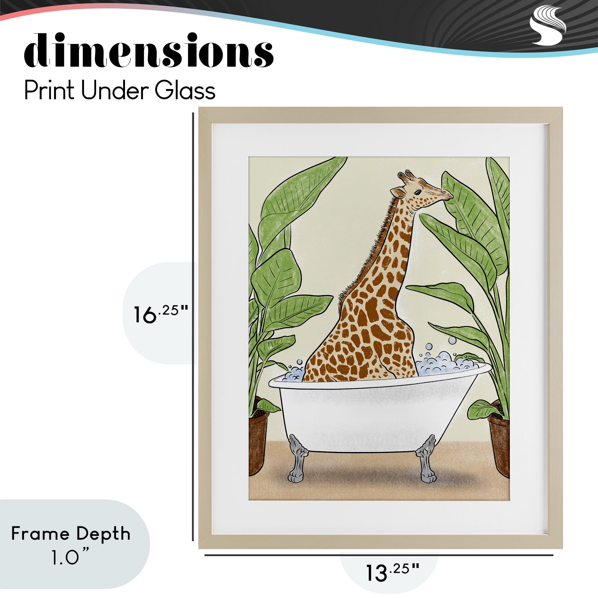 Stupell Industries Bathing Giraffe & Plants Birch Framed Print Under Glass, design by Marcus Prime