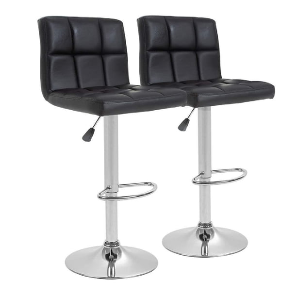 Set de 2 Bancos Altos para Cocina y Barra, Giratorios 360°, Altura Ajustable, con Respaldo Acolchado y Base Antideslizante