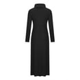 thumbnail image 4 of KIHOUT Maxi Dress Women Solid Color High Neck Long Sleeve Patchwork Pockets Large Hem Long Skirt, 4 of 5