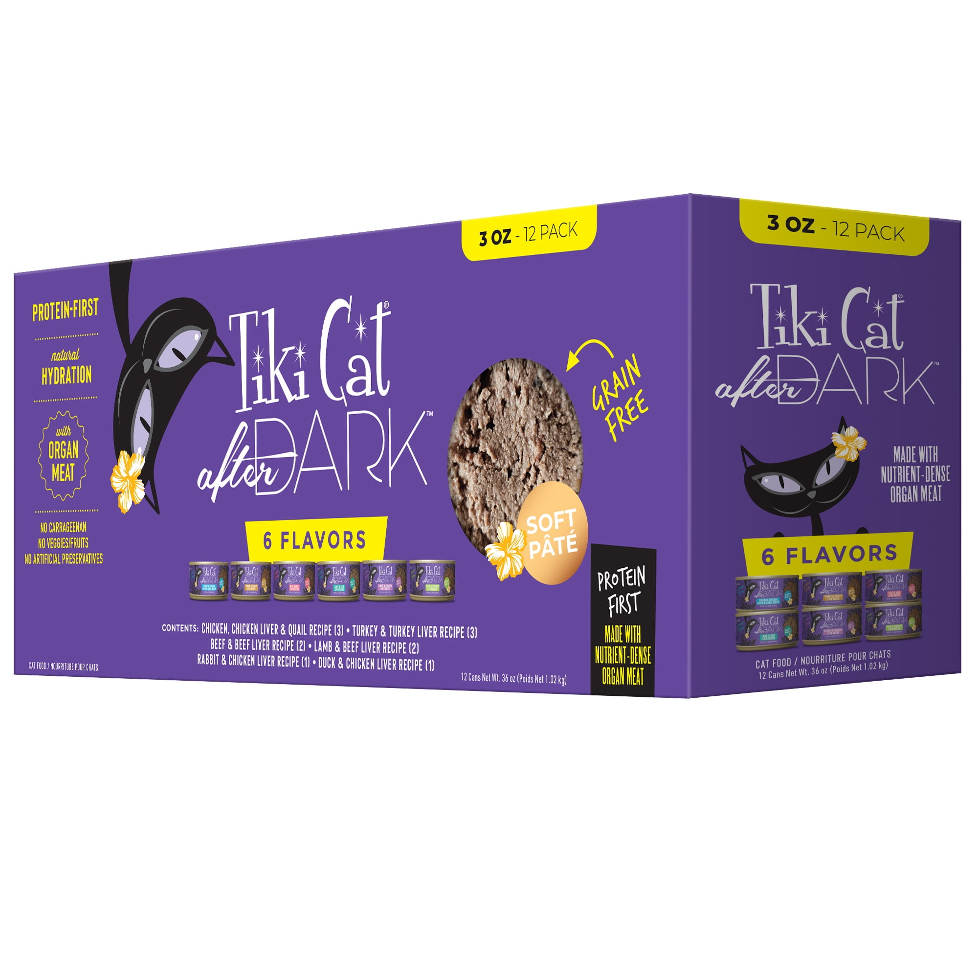(2 pack) Tiki Cat After Dark Pate Wet Cat Food, Variety Pack, 3 oz. Can (12 Count)